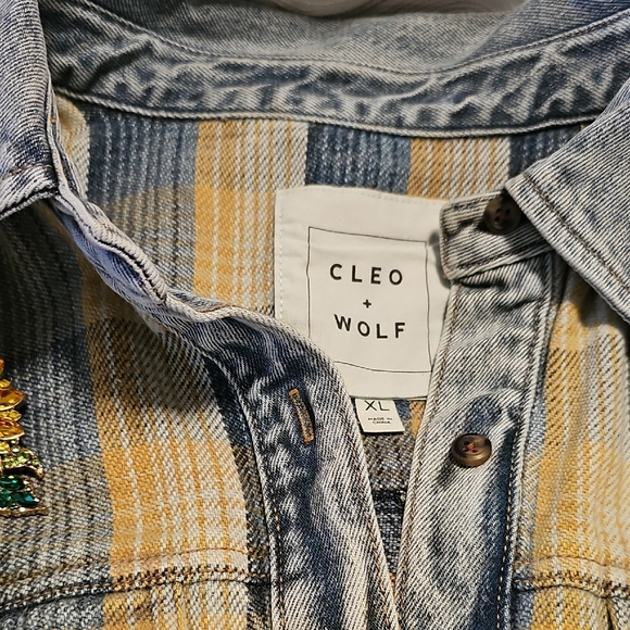 Cleo + Wolf Women's Blue and Yellow Plaid Button-Down Jacaket XL - Picture 2 of 15